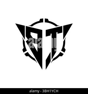 BT Gaming Logo Initial with geometric modern Triangle rounded Scope Sniper Tactical style design in isolated background, minimalist gaming monogram lo Stock Vector