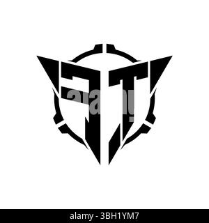 FT Gaming Logo Initial with geometric modern Triangle rounded Scope Sniper Tactical style design in isolated background, minimalist gaming monogram lo Stock Vector