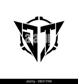 GT Gaming Logo Initial with geometric modern Triangle rounded Scope Sniper Tactical style design in isolated background, minimalist gaming monogram lo Stock Vector