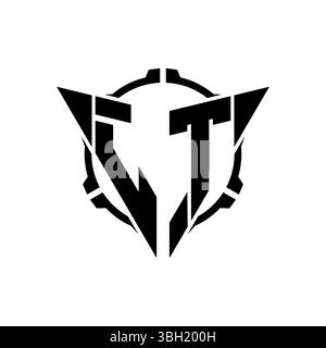 JT Gaming Logo Initial with geometric modern Triangle rounded Scope Sniper Tactical style design in isolated background, minimalist gaming monogram lo Stock Vector