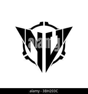 NU Gaming Logo Initial with geometric modern Triangle rounded Scope Sniper Tactical style design in isolated background, minimalist gaming monogram lo Stock Vector