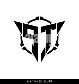 PT Gaming Logo Initial with geometric modern Triangle rounded Scope Sniper Tactical style design in isolated background, minimalist gaming monogram lo Stock Vector
