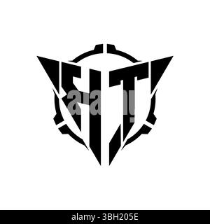 KT Gaming Logo Initial with geometric modern Triangle rounded Scope Sniper Tactical style design in isolated background, minimalist gaming monogram lo Stock Vector