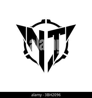 NT Gaming Logo Initial with geometric modern Triangle rounded Scope Sniper Tactical style design in isolated background, minimalist gaming monogram lo Stock Vector