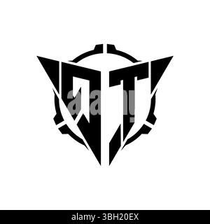 QT Gaming Logo Initial with geometric modern Triangle rounded Scope Sniper Tactical style design in isolated background, minimalist gaming monogram lo Stock Vector