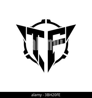 TF Gaming Logo Initial with geometric modern Triangle rounded Scope Sniper Tactical style design in isolated background, minimalist gaming monogram lo Stock Vector
