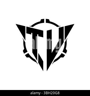 TV Gaming Logo Initial with geometric modern Triangle rounded Scope Sniper Tactical style design in isolated background, minimalist gaming monogram lo Stock Vector