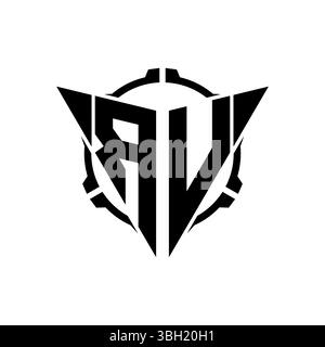 RV Gaming Logo Initial with geometric modern Triangle rounded Scope Sniper Tactical style design in isolated background, minimalist gaming monogram lo Stock Vector