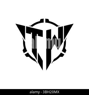TW Gaming Logo Initial with geometric modern Triangle rounded Scope Sniper Tactical style design in isolated background, minimalist gaming monogram lo Stock Vector