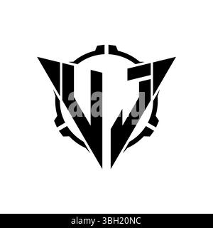 VJ Gaming Logo Initial with geometric modern Triangle rounded Scope Sniper Tactical style design in isolated background, minimalist gaming monogram lo Stock Vector