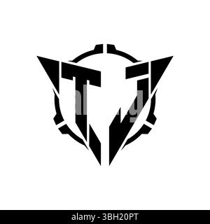 TJ Gaming Logo Initial with geometric modern Triangle rounded Scope Sniper Tactical style design in isolated background, minimalist gaming monogram lo Stock Vector