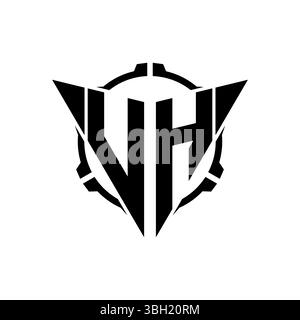 VH Gaming Logo Initial with geometric modern Triangle rounded Scope Sniper Tactical style design in isolated background, minimalist gaming monogram lo Stock Vector