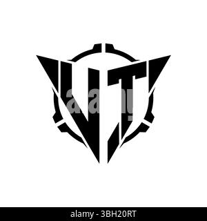 VT Gaming Logo Initial with geometric modern Triangle rounded Scope Sniper Tactical style design in isolated background, minimalist gaming monogram lo Stock Vector