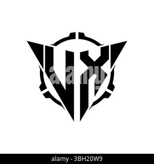 VX Gaming Logo Initial with geometric modern Triangle rounded Scope Sniper Tactical style design in isolated background, minimalist gaming monogram lo Stock Vector