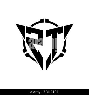 ZT Gaming Logo Initial with geometric modern Triangle rounded Scope Sniper Tactical style design in isolated background, minimalist gaming monogram lo Stock Vector
