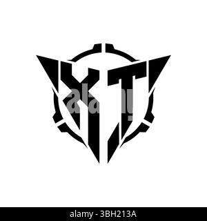 XT Gaming Logo Initial with geometric modern Triangle rounded Scope Sniper Tactical style design in isolated background, minimalist gaming monogram lo Stock Vector