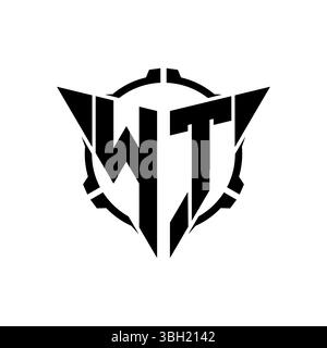 WT Gaming Logo Initial with geometric modern Triangle rounded Scope Sniper Tactical style design in isolated background, minimalist gaming monogram lo Stock Vector