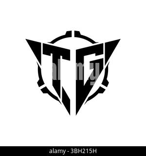 TG Gaming Logo Initial with geometric modern Triangle rounded Scope Sniper Tactical style design in isolated background, minimalist gaming monogram lo Stock Vector
