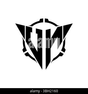 UN Gaming Logo Initial with geometric modern Triangle rounded Scope Sniper Tactical style design in isolated background, minimalist gaming monogram lo Stock Vector