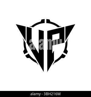 VP Gaming Logo Initial with geometric modern Triangle rounded Scope Sniper Tactical style design in isolated background, minimalist gaming monogram lo Stock Vector