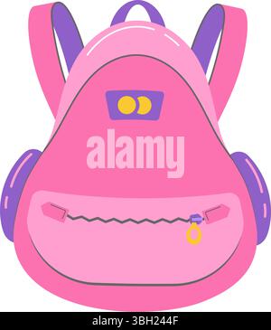 Adorable cartoon style backpack with a playful design, perfect for back to school themes or educational projects. Stock Vector