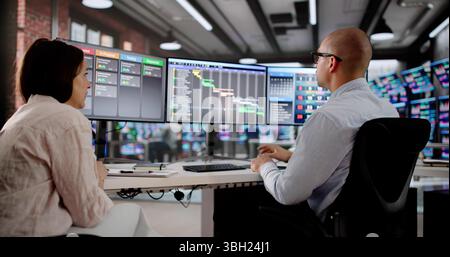 Business Analyst And Team Manage Project Schedule On Computer Screen. Stock Photo