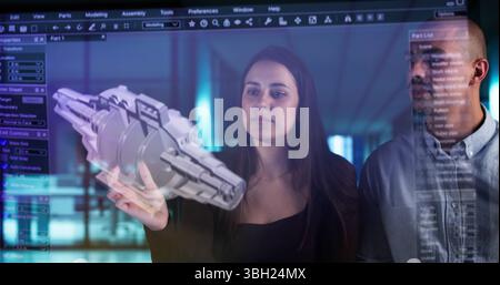 Young Female Engineer Uses Innovative 3D Software To Design Aircraft. Stock Photo