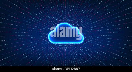 Cloud technology, working with light emitted around the body, conveys the ability to manage and process data smoothly at all times. Data storage and u Stock Vector