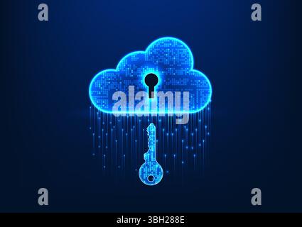 Cloud technology with key is about to be inserted, showing the security of data in the cloud and controlling the access of users to upload data and st Stock Vector