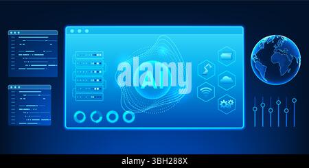 Agent AI technology The screen that shows the conversation with AI represents an intelligent assistant system that works, makes decisions and performs Stock Vector