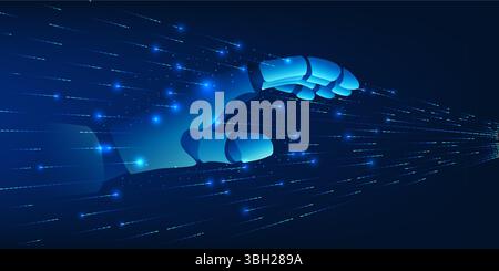 Artificial intelligence technology,robotic hand extending through the data line, represents the connection between robotic technology and digital data Stock Vector