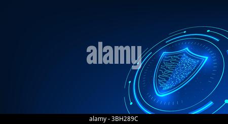 Cybersecurity technology, a shield integrated with technology circuits, effectively protects digital data from viruses and data theft with a security Stock Vector