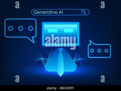 Generative AI technology, a robot that processes data to create new content, is an intelligent system that can learn, analyze and create new works eff Stock Vector