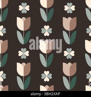 Floral Geometric Mid Mod Seamless Pattern Stock Vector
