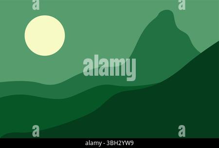 Abstract Mountain With Sun With Green Color Gradient Stock Vector