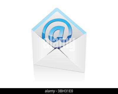 3d blue open mail envelope icon with marker new message isolated on white background. email notification with letters, check mark, paper plane Stock Vector