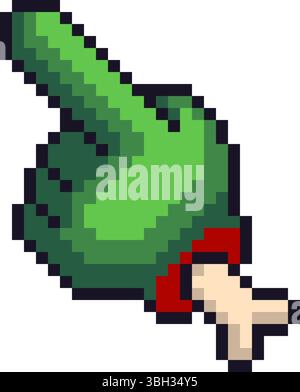 Vector pixel art zombie hand cursor with exposed bone. Fun and creepy retro pointer design. Stock Vector