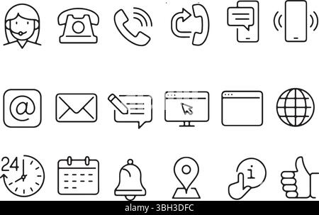 Thin line icon set of customer service, contact, support, help desk, informaton, call center, chat. Pixel perfect icons, editable stroke. Stock Vector