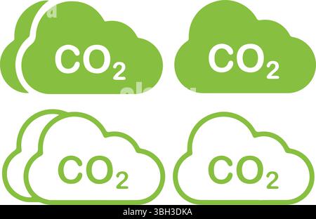 Thin line icon set of co2 carbon dioxide cloud emission pollution environmental greenhouse effect carbon footprint. Symbol collection. Pixel perfect Stock Vector