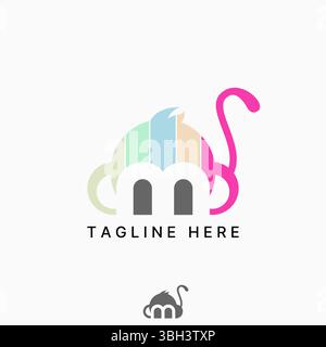 Logo design graphic concept creative premium vector stock image top sell monkey head initial B or 3 font eye negative space animal sticker zoo gorilla Stock Vector