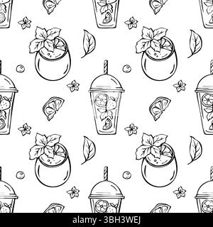 Refreshing drinks, lemonades seamless print Stock Vector