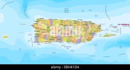 Detailed contour map of Puerto Rico, showcasing the island's diverse ...