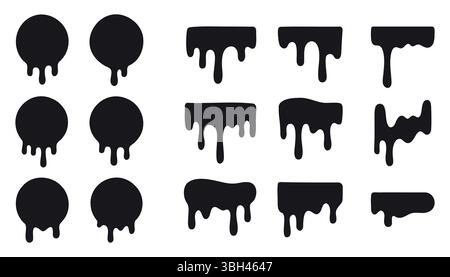 Dripping paint icon set. Current liquid. Paint flows. Melted circle logo. Current paint, stains. Current inks Stock Vector