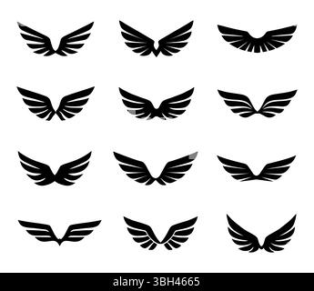 Vector black wing icons set on white background. Easy editable layered ...