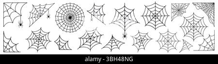 Cobweb, web, icons set. Cobweb, insect trap, outline symbols, pack Halloween isolated outline vector illustrations Stock Vector