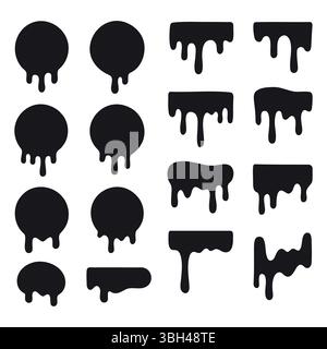 Dripping paint icon set. Current liquid. Paint flows. Melted circle logo. Current paint, stains. Current inks Stock Vector