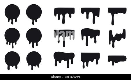 Dripping paint icon set. Current liquid. Paint flows. Melted circle logo. Current paint, stains. Current inks Stock Vector