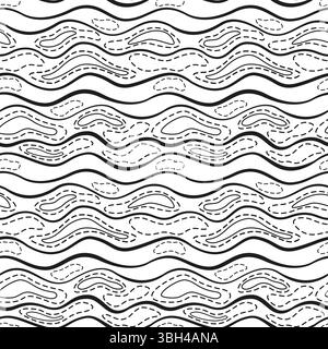 Monochrome wavy seamless pattern. Black waves on white background. Abstract background of different curved lines and shapes Stock Vector