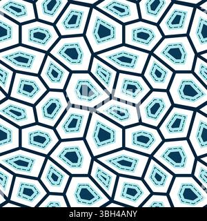 Abstract blue seamless pattern of broken lines. Complex geometry cellular structure. Mix of polygonal random figures on white background Stock Vector