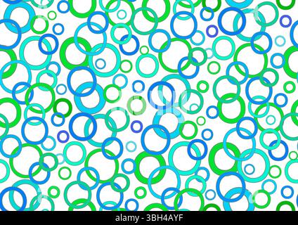 Bright, cheerful, seamless pattern for holiday decor. Multicolored rings in rich summer tones. Abstract composition of circles. Many random blue green Stock Vector